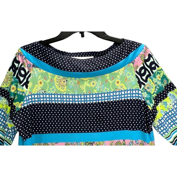 Sara Campbell Dress Womens M Blue Multi Polka Dot Floral Boat Neck Boho Retro - Picture 2 of 11